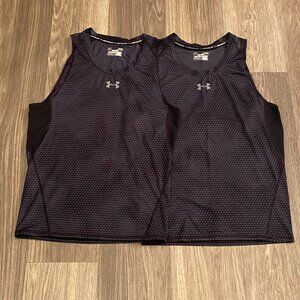 Under Armor Heat Gear Black Gray Sleeveless Compression Shirt Men's Size L Set 2